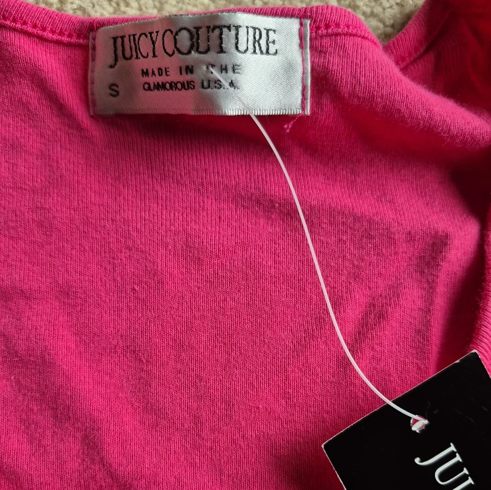 NWT Juicy Couture Pink 3/4 Sleeve Cotton V-Neck Top Size S - Picture 2 of 4